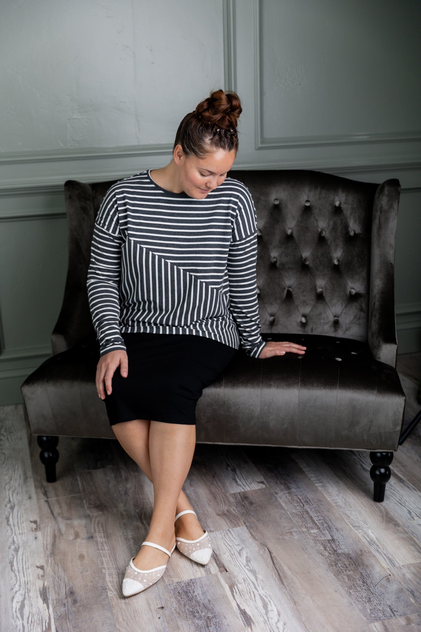 Nuggles® Indy Top women’s long sleeve knit shirt with relaxed fit and crew neckline