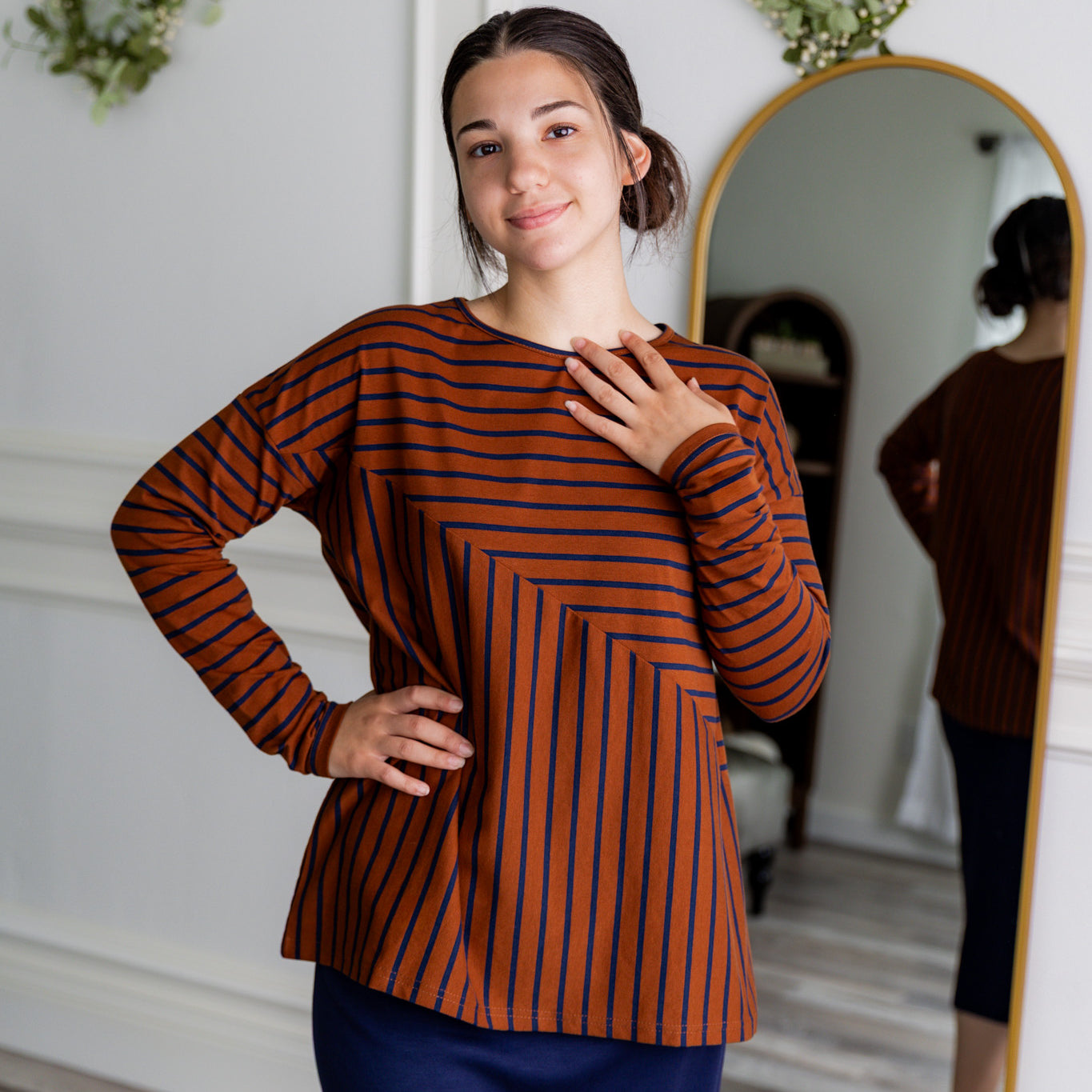 Nuggles® Indy Top women’s long sleeve knit shirt with relaxed fit and crew neckline