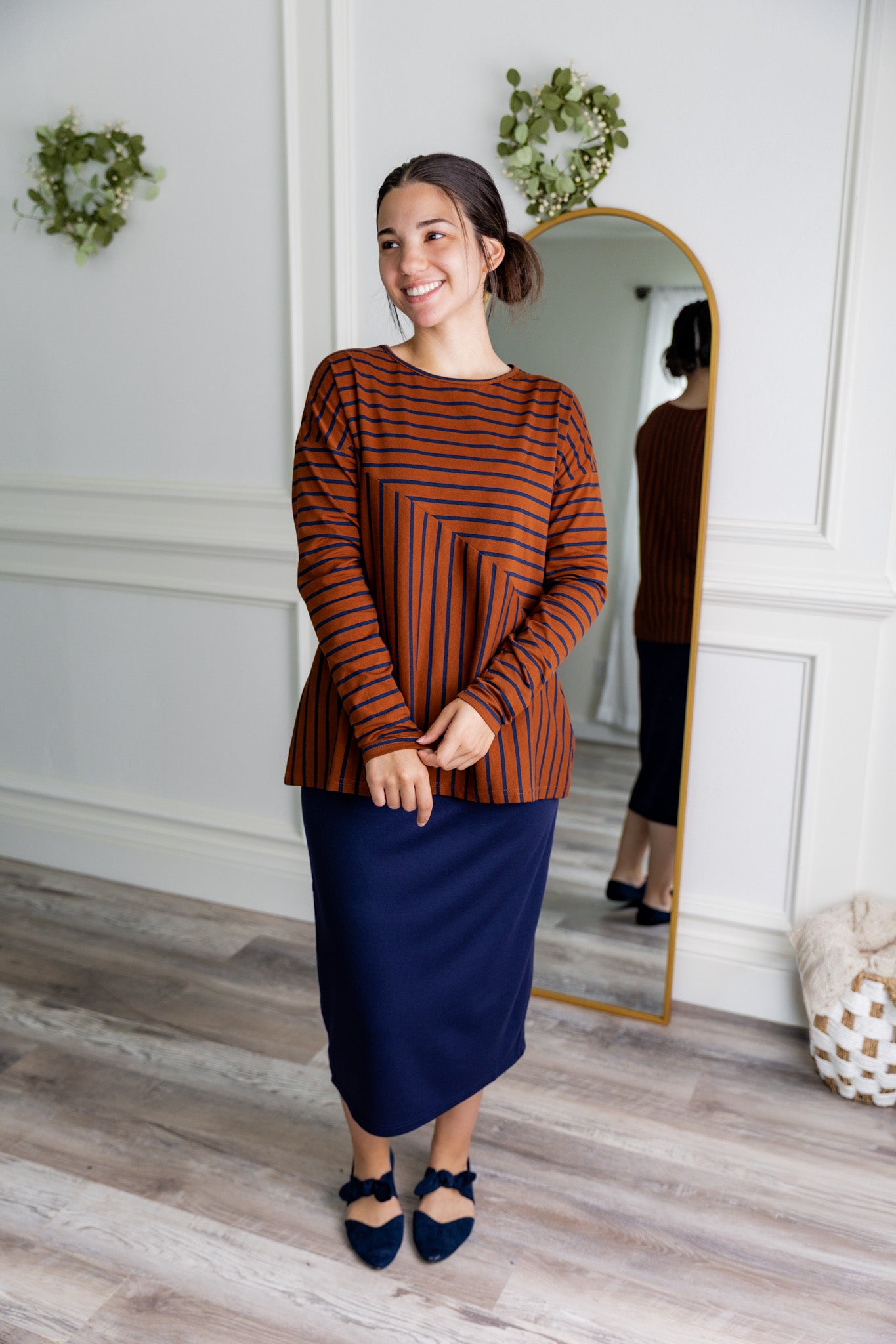 Nuggles® Indy Top women’s long sleeve knit shirt with relaxed fit and crew neckline