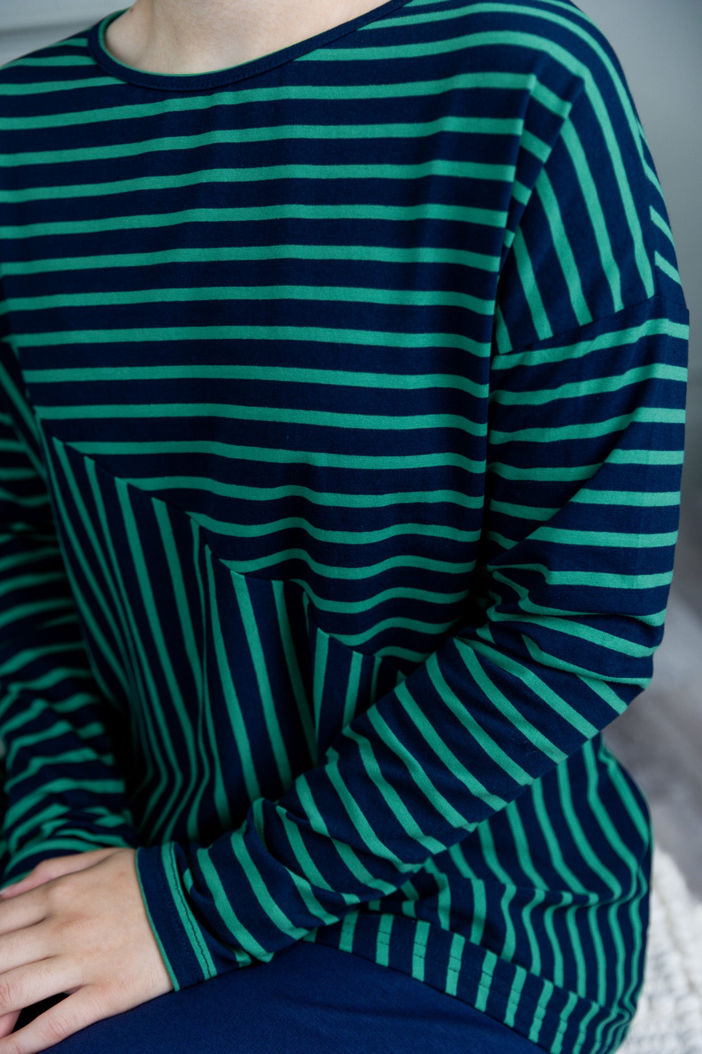 Nuggles® Indy Top women’s long sleeve knit shirt with relaxed fit and crew neckline