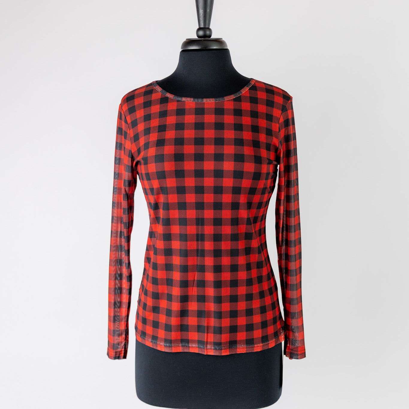 Women's long sleeve mesh layering top – modest, unlined, fitted top for stylish layering outfits