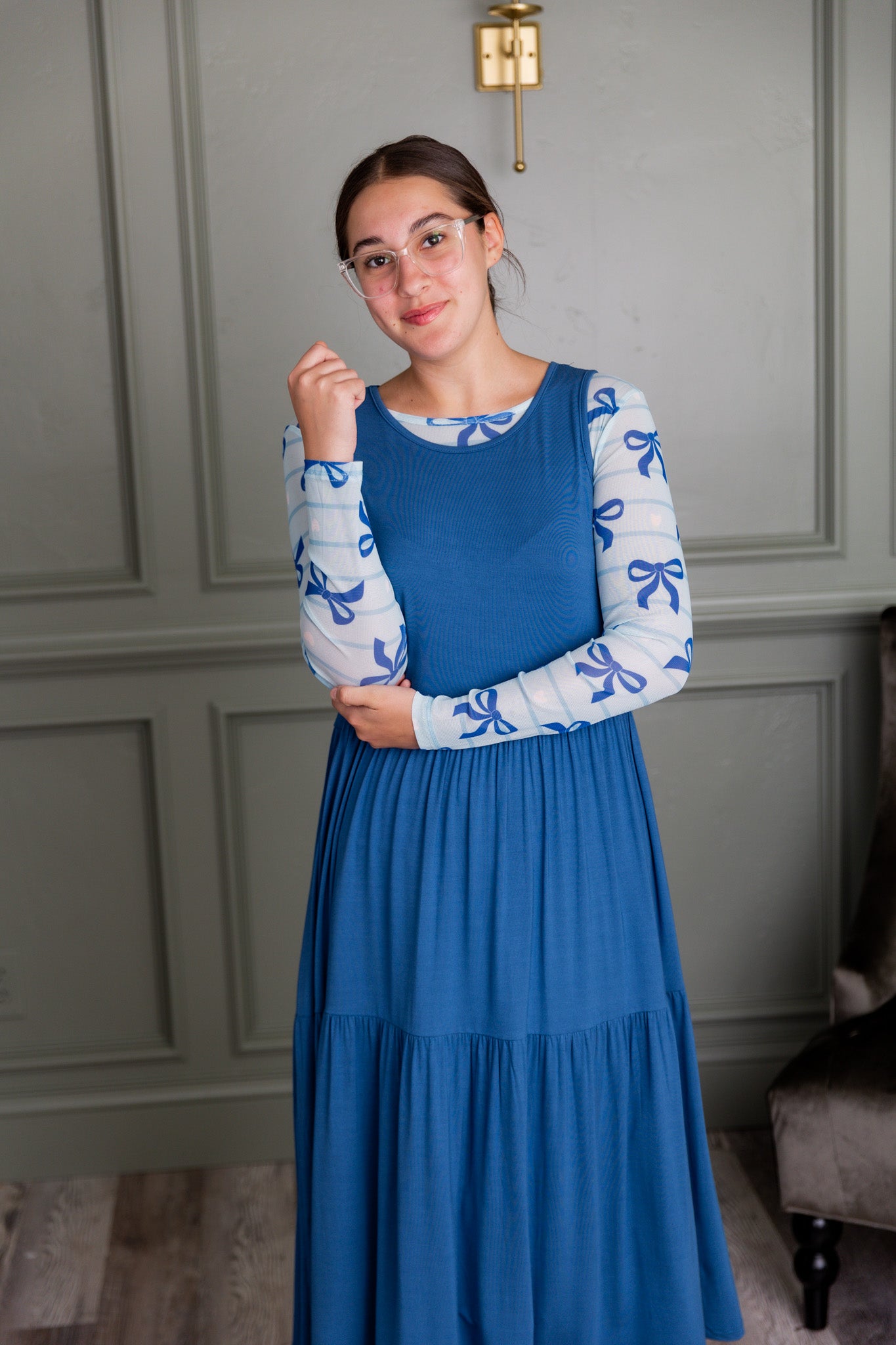 Women's long sleeve mesh layering top – modest, unlined, fitted top for stylish layering outfits