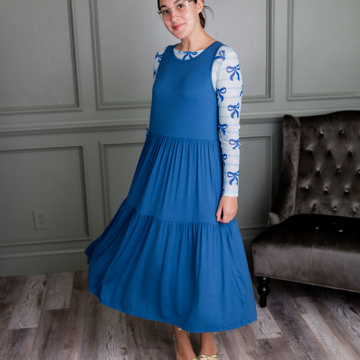 Full-length photo of the Whitney Layering Dress, featuring a flowing cut and lightweight fabric.