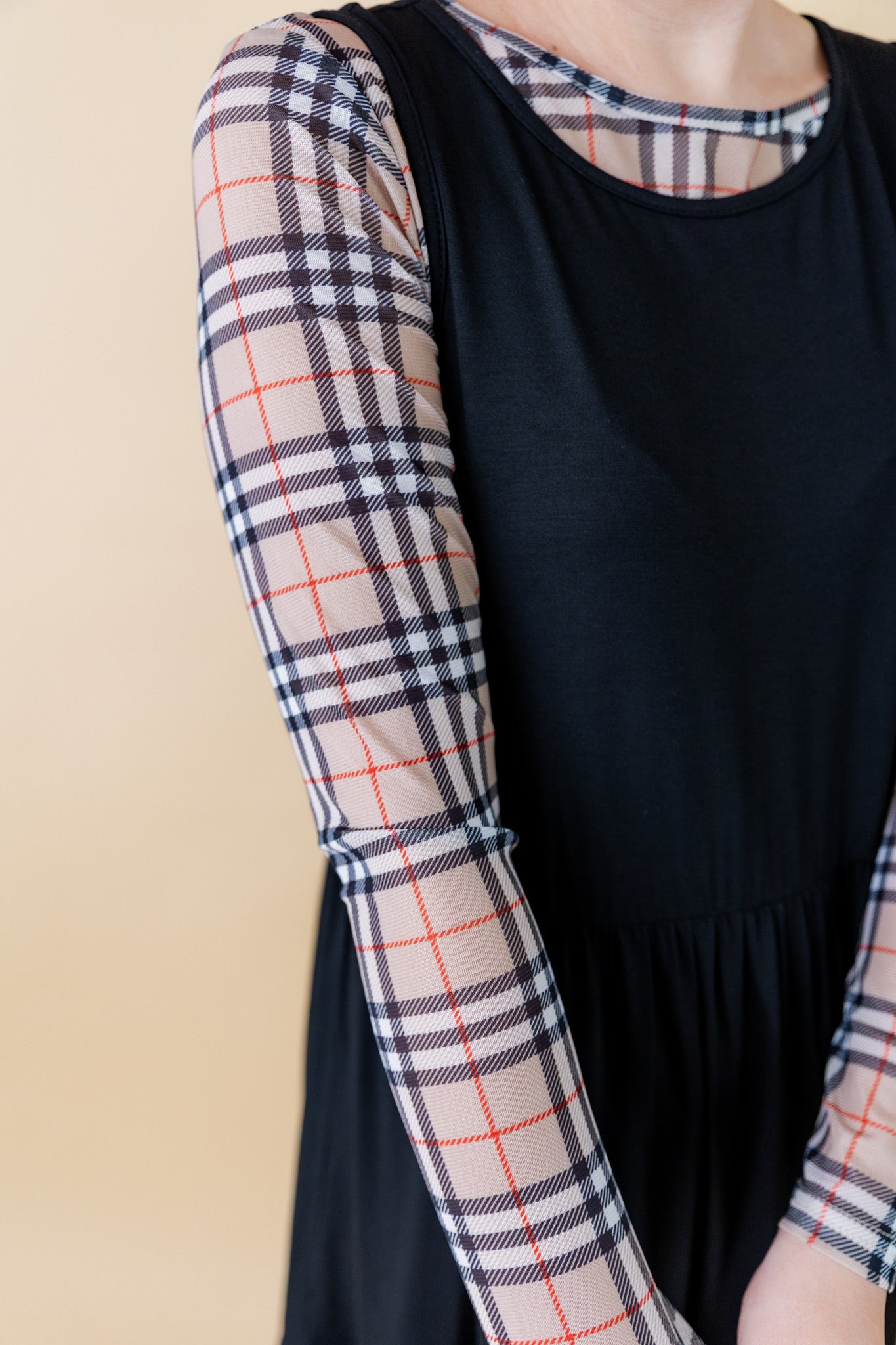 Women's long sleeve mesh layering top – modest, unlined, fitted top for stylish layering outfits