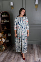 Model showing the modest and stylish Nuggles® Maxi Bristol Dress in assorted prints.