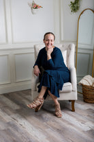 Modest ruffle layering dress for women in textured fabric – perfect for church, everyday wear, or layering outfits.