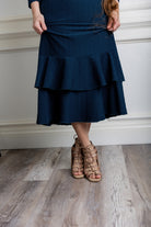 Modest ruffle layering dress for women in textured fabric – perfect for church, everyday wear, or layering outfits.