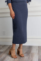 Nuggles® Lexi Skirt in waffle knit with modest mid-calf length and pull-on waistband for women