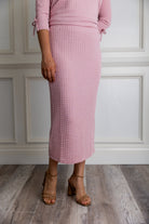 Nuggles® Lexi Skirt in waffle knit with modest mid-calf length and pull-on waistband for women