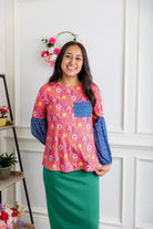 Nuggles® Gianna Top styled with pencil skirt, modest fashion outfit idea for women.