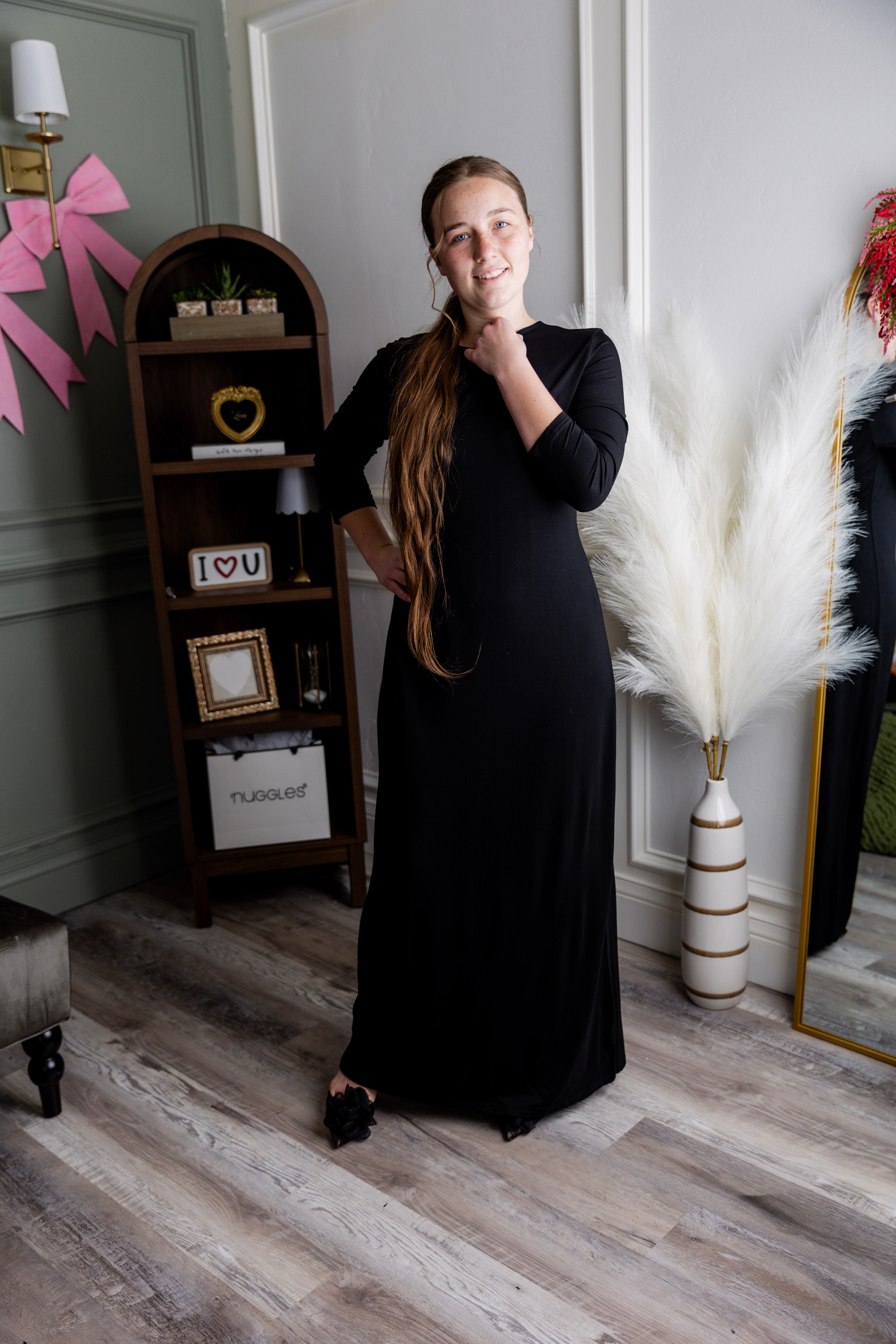 Model wearing our Nuggles® maxi layering dress.