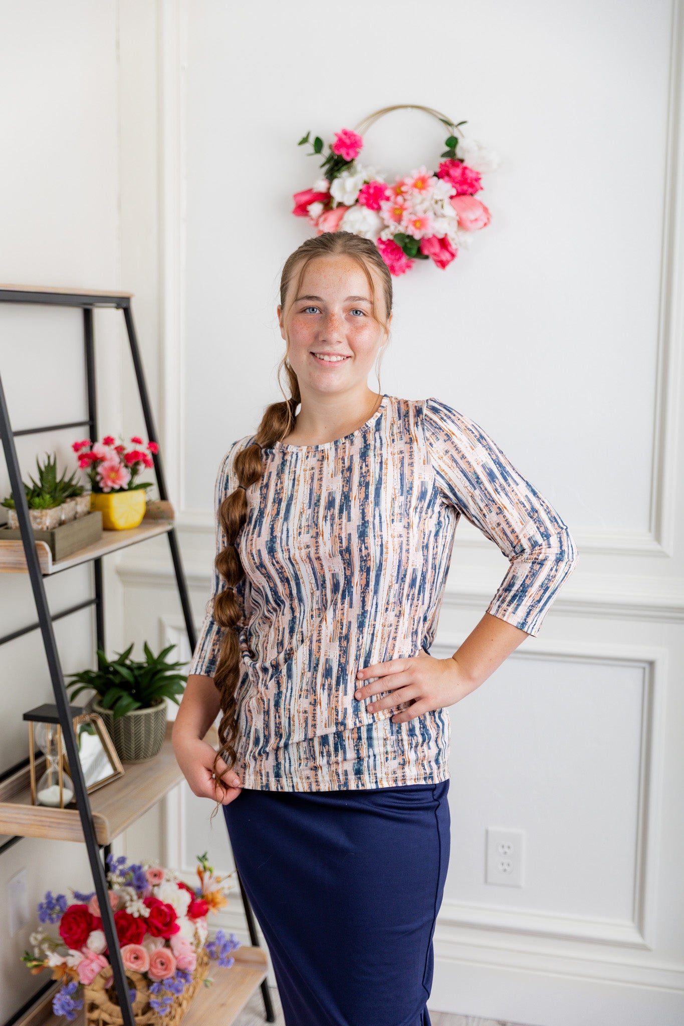 Relaxed Essential Tee styled with a modest skirt