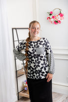 Nuggles® Gianna Top styled with pencil skirt, modest fashion outfit idea for women.