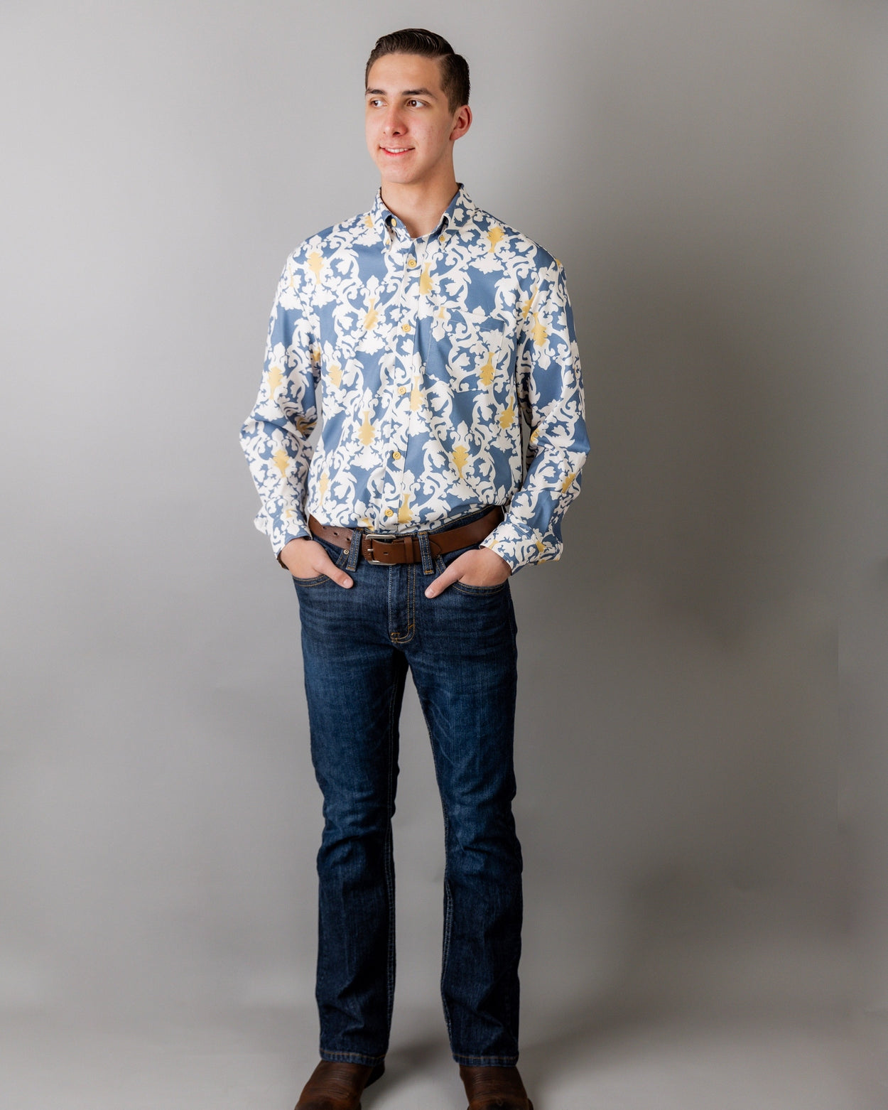 Men's Button Down Shirt in Steel Damask - Final Sale nuggles-clothing