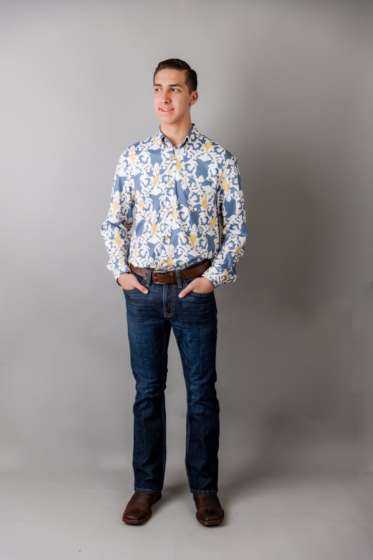 Men's Button Down Shirt in Steel Damask - Final Sale nuggles-clothing