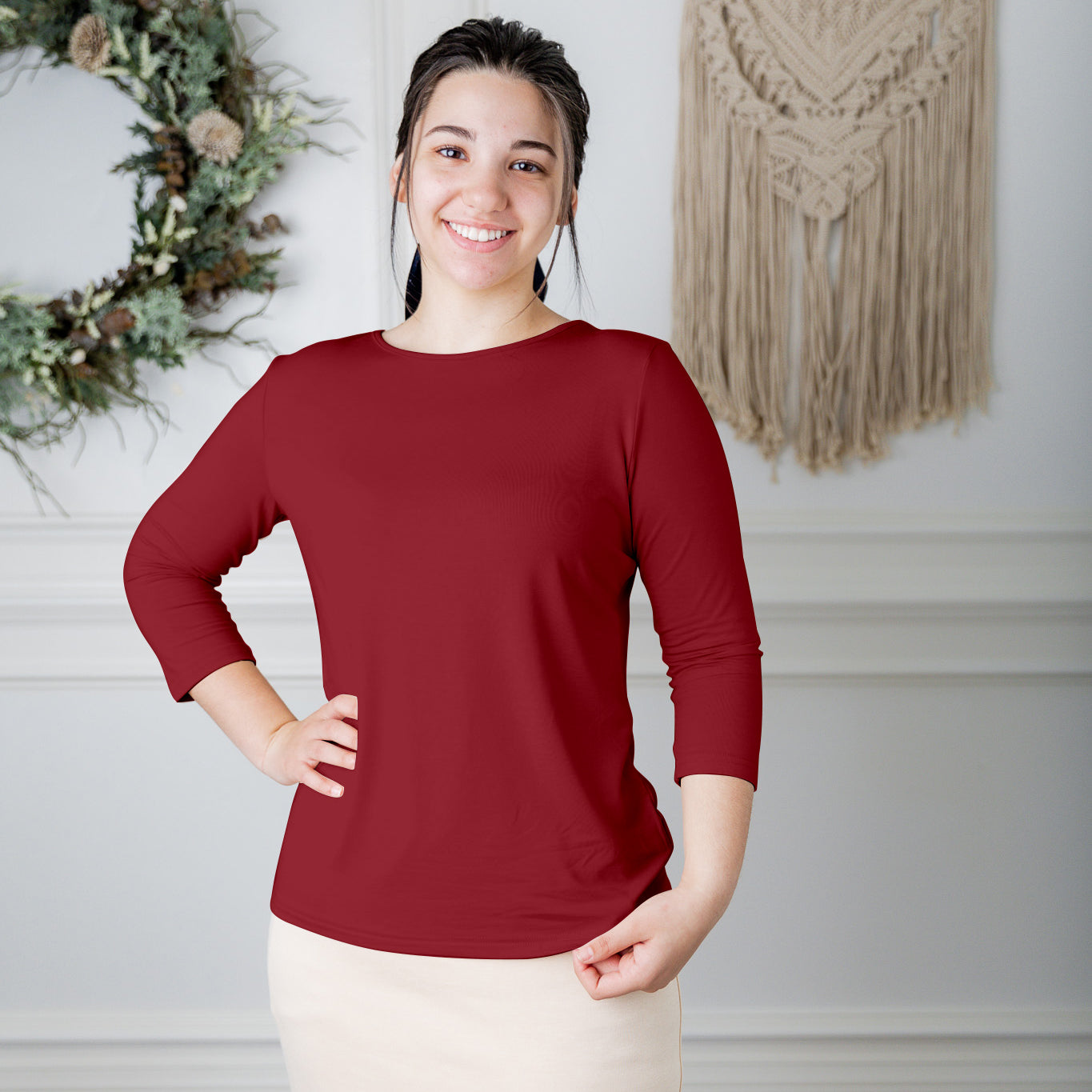 essential layering tee in solid colors, modest women's base layer by Nuggles®
