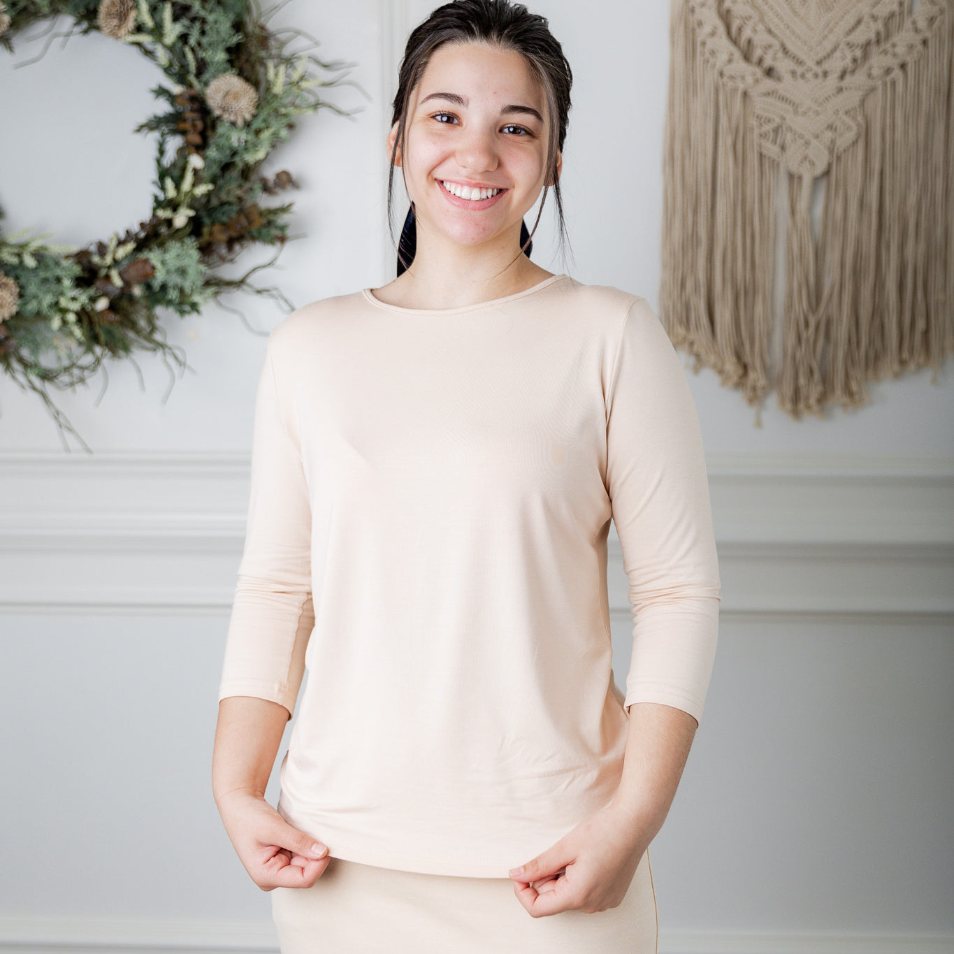 essential layering tee in solid colors, modest women's base layer by Nuggles®