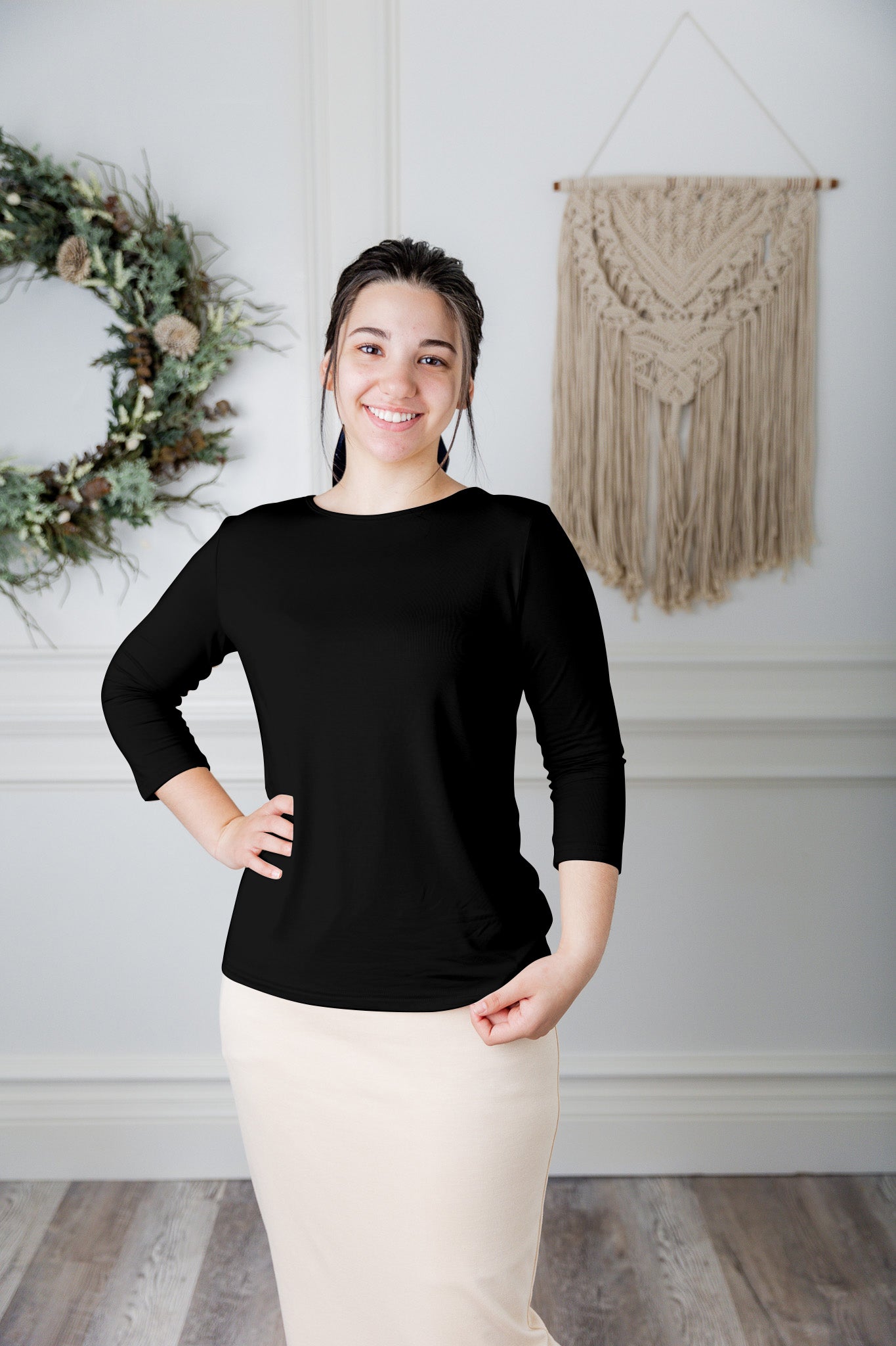 essential layering tee in solid colors, modest women's base layer by Nuggles®