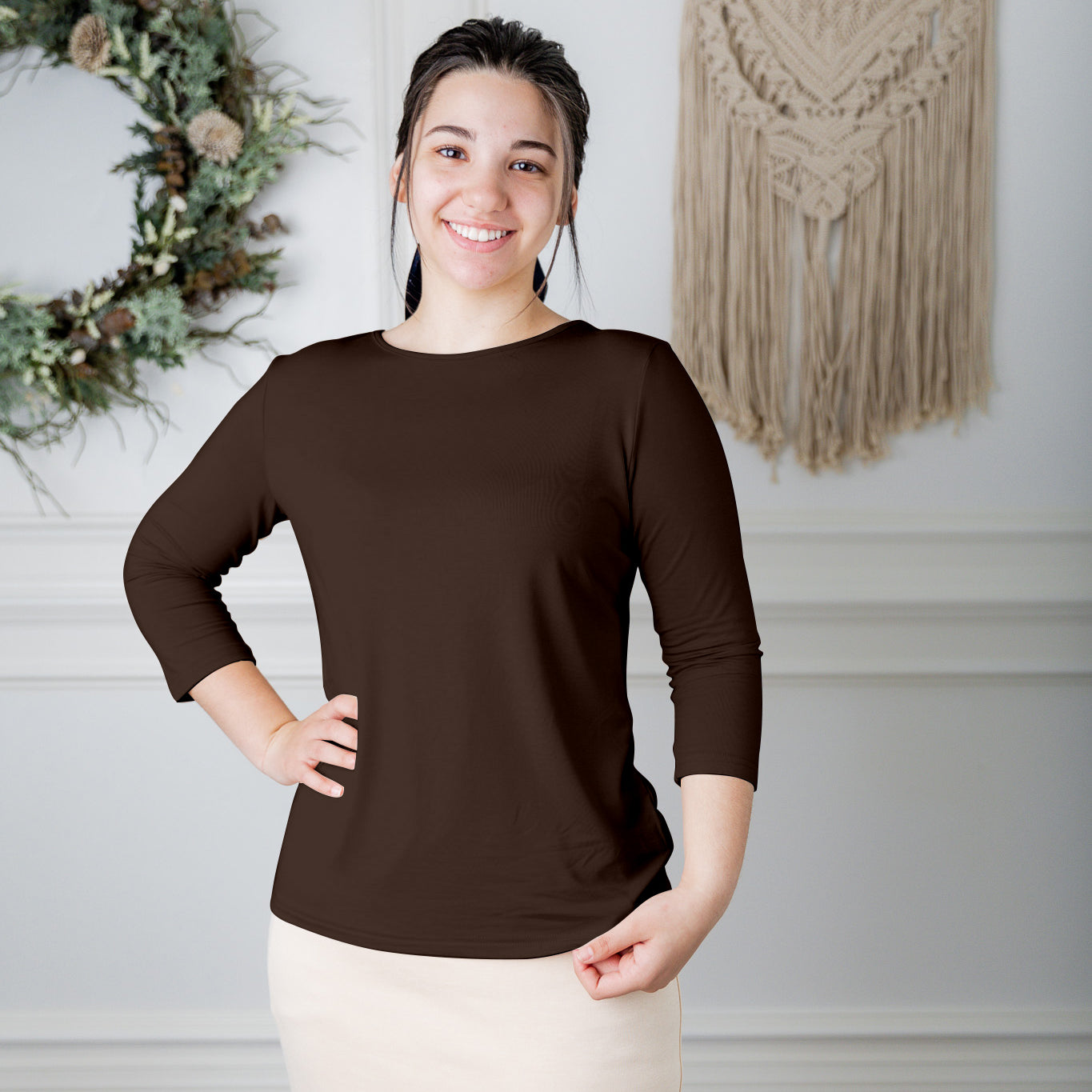 essential layering tee in solid colors, modest women's base layer by Nuggles®
