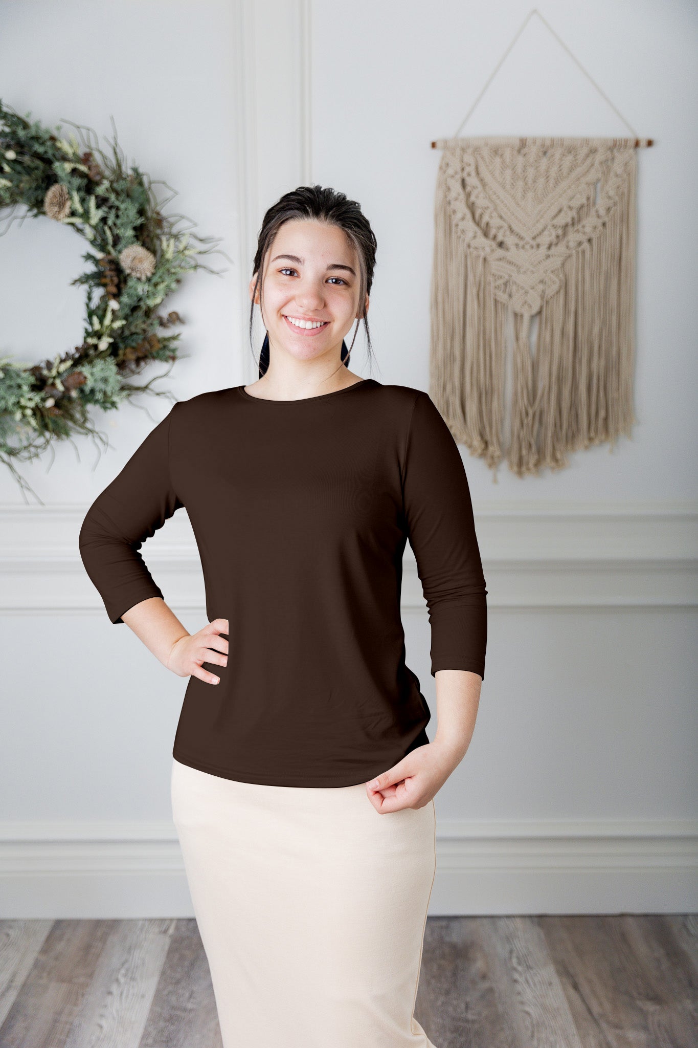 essential layering tee in solid colors, modest women's base layer by Nuggles®