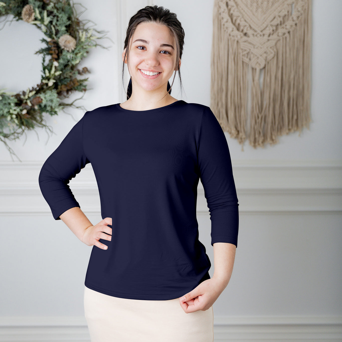 essential layering tee in solid colors, modest women's base layer by Nuggles®