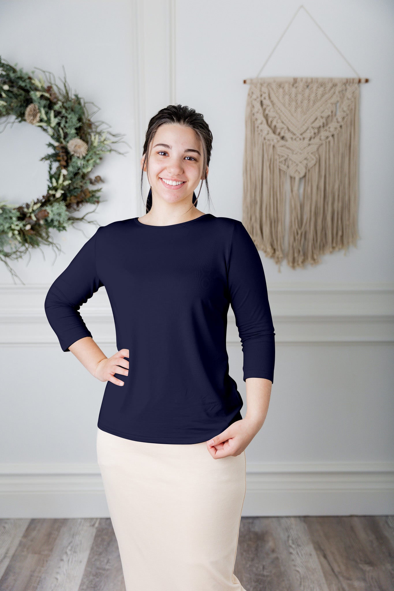 essential layering tee in solid colors, modest women's base layer by Nuggles®