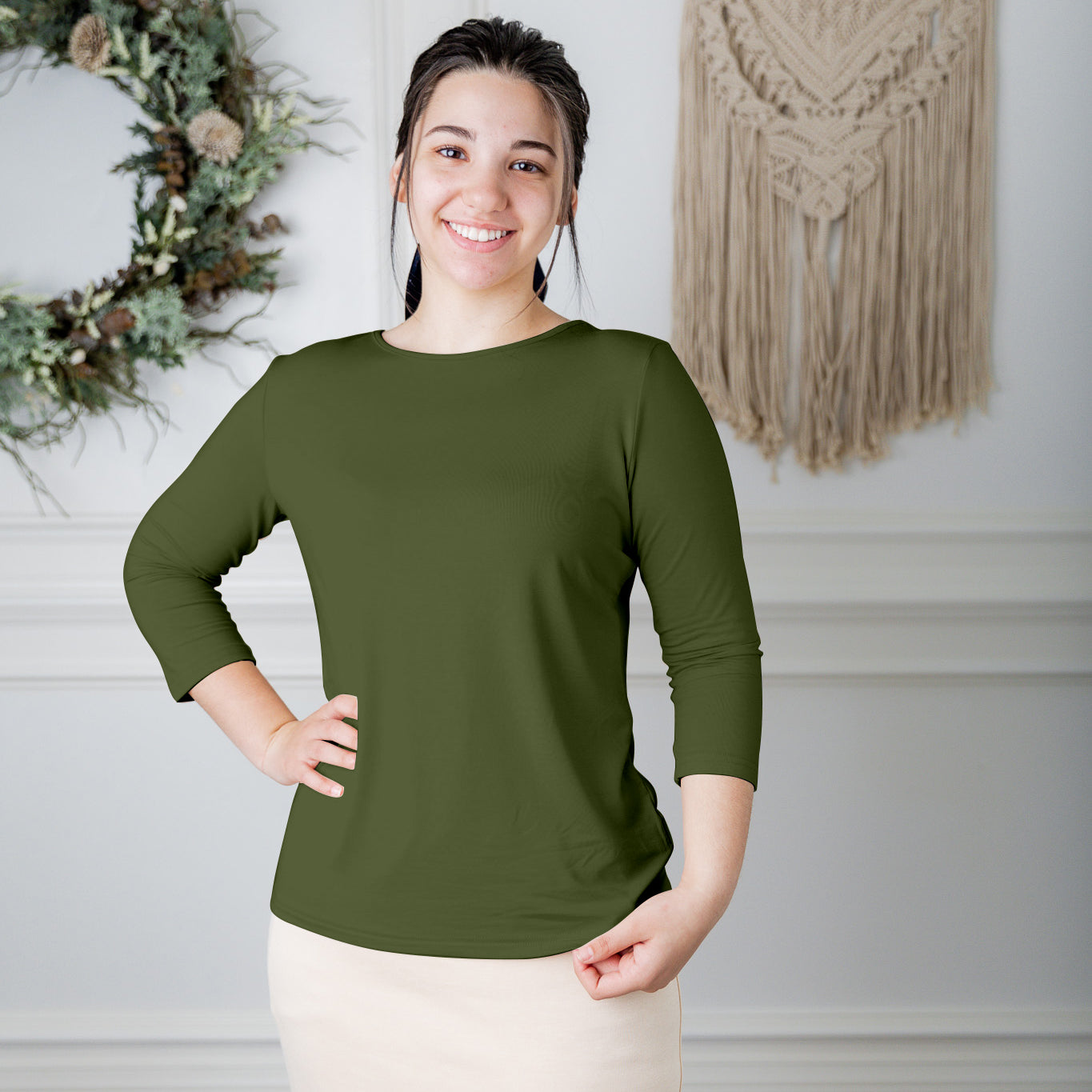 essential layering tee in solid colors, modest women's base layer by Nuggles®