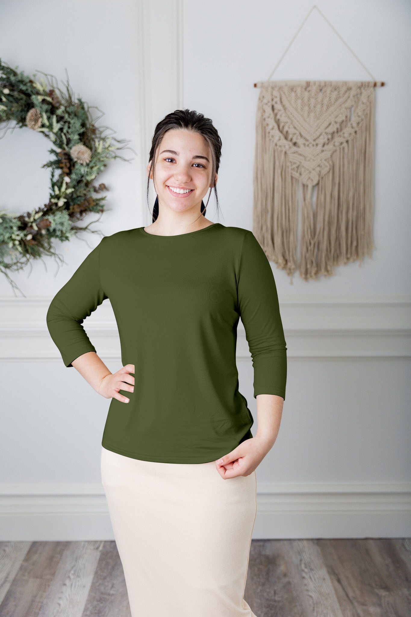 essential layering tee in solid colors, modest women's base layer by Nuggles®
