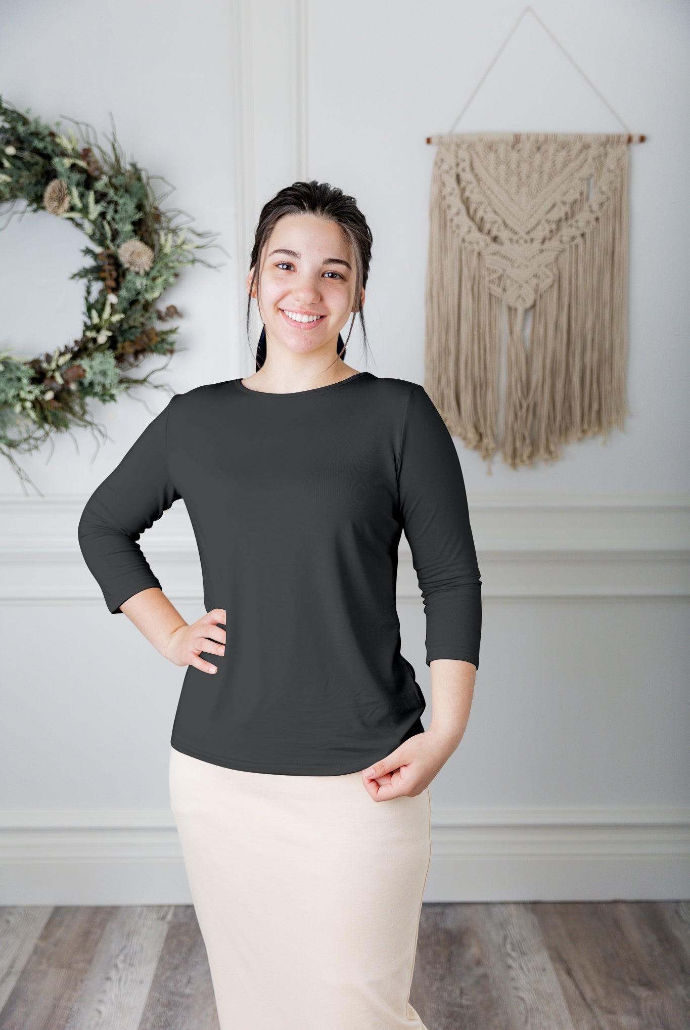 essential layering tee in solid colors, modest women's base layer by Nuggles®
