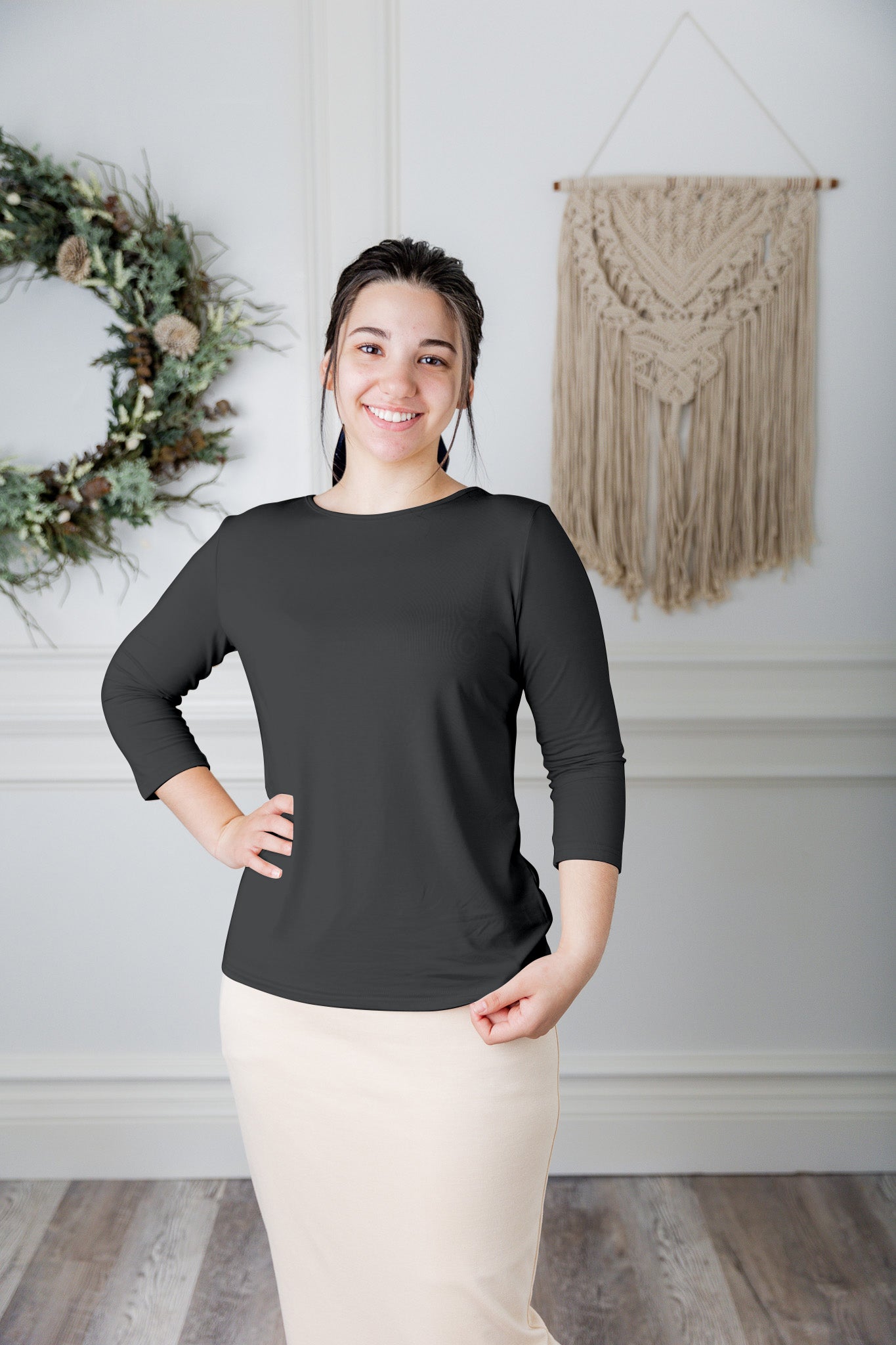 essential layering tee in solid colors, modest women's base layer by Nuggles®
