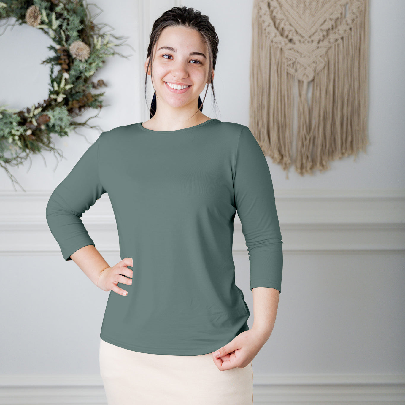 essential layering tee in solid colors, modest women's base layer by Nuggles®