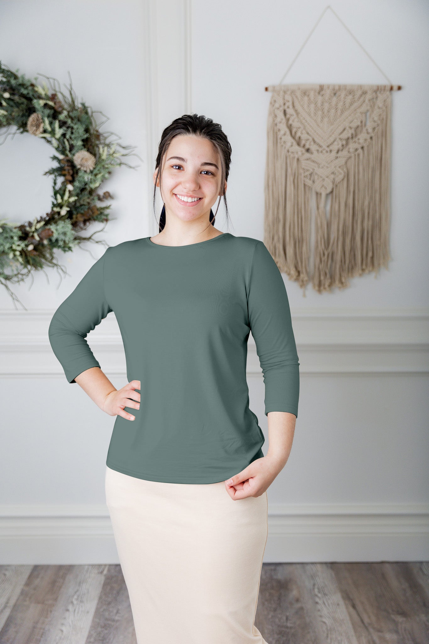essential layering tee in solid colors, modest women's base layer by Nuggles®