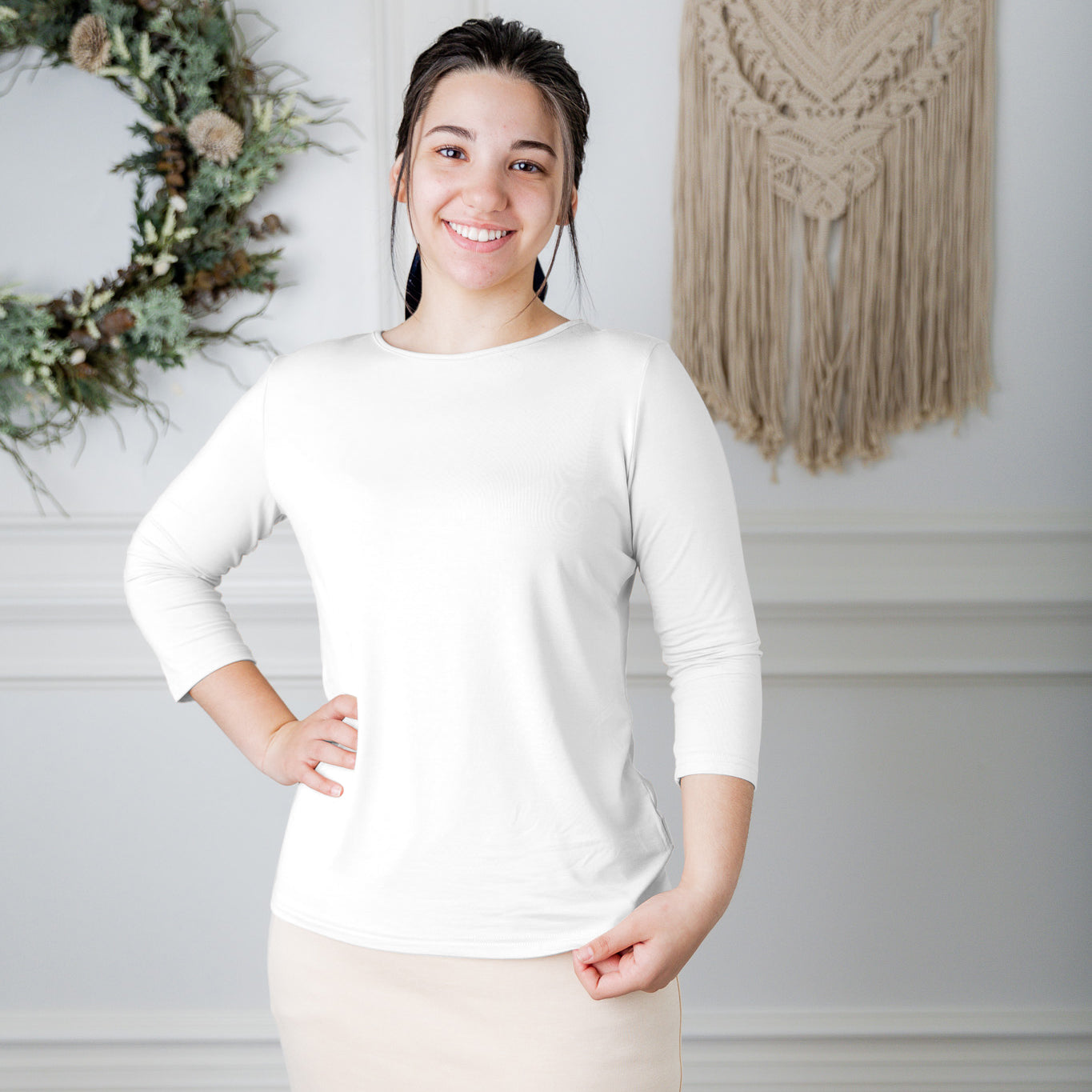 essential layering tee in solid colors, modest women's base layer by Nuggles®
