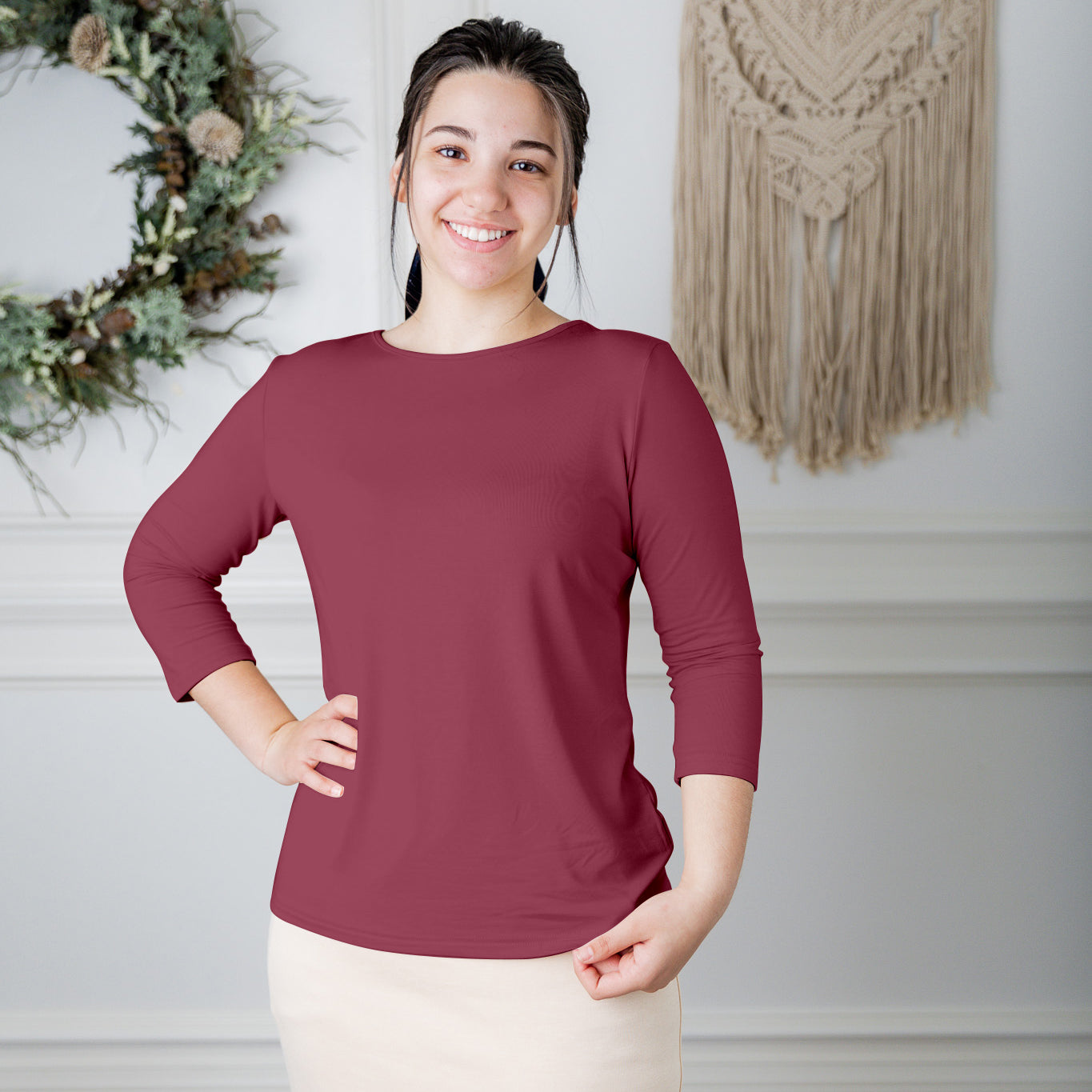 essential layering tee in solid colors, modest women's base layer by Nuggles®