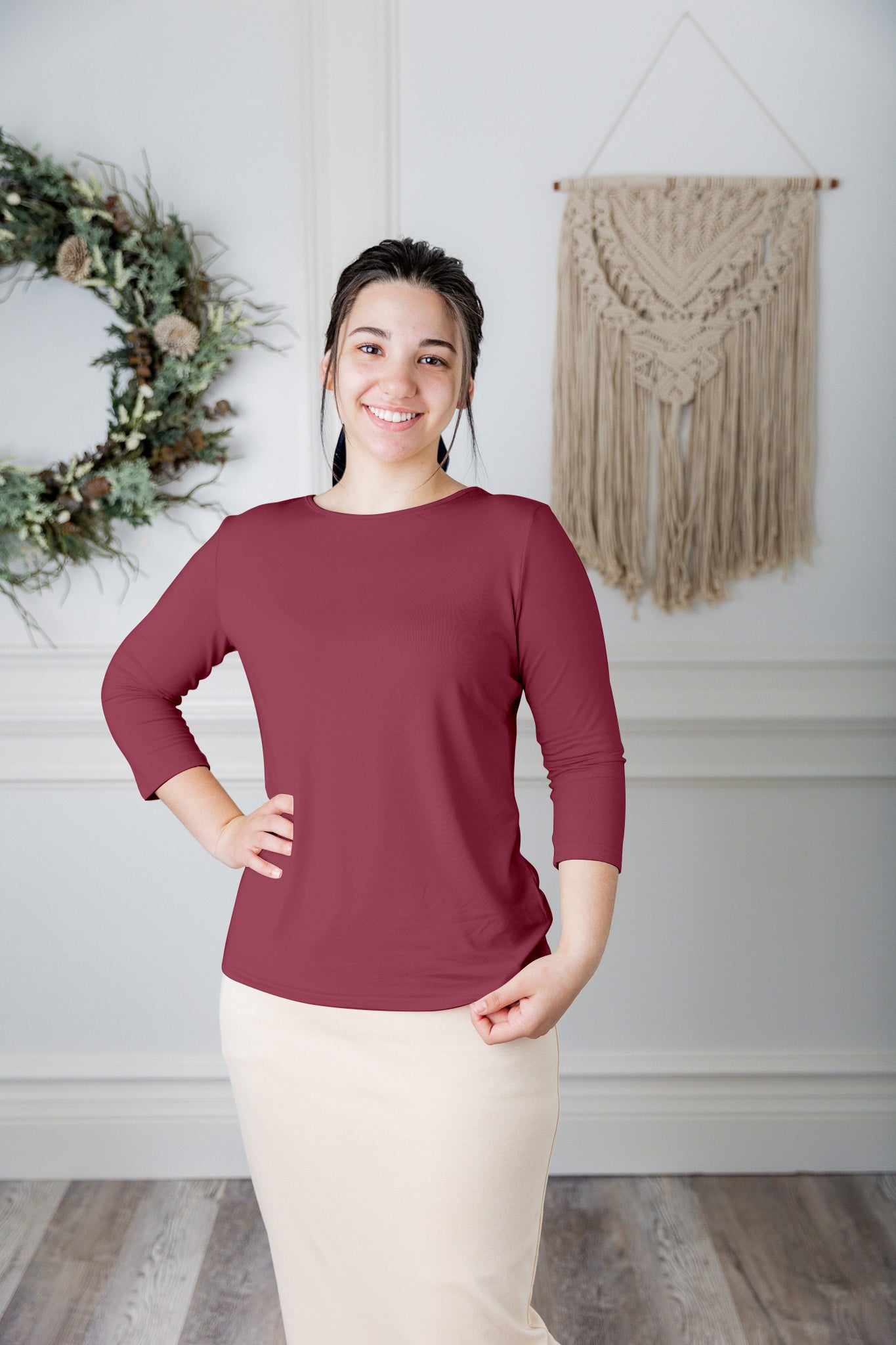 essential layering tee in solid colors, modest women's base layer by Nuggles®