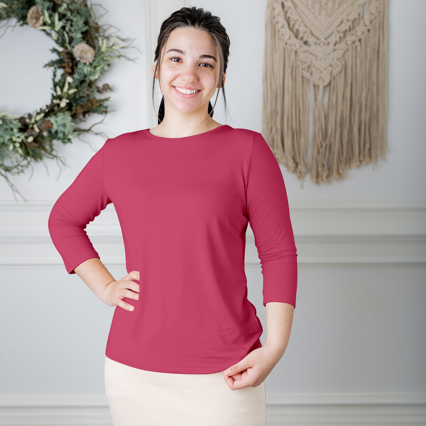 essential layering tee in solid colors, modest women's base layer by Nuggles®