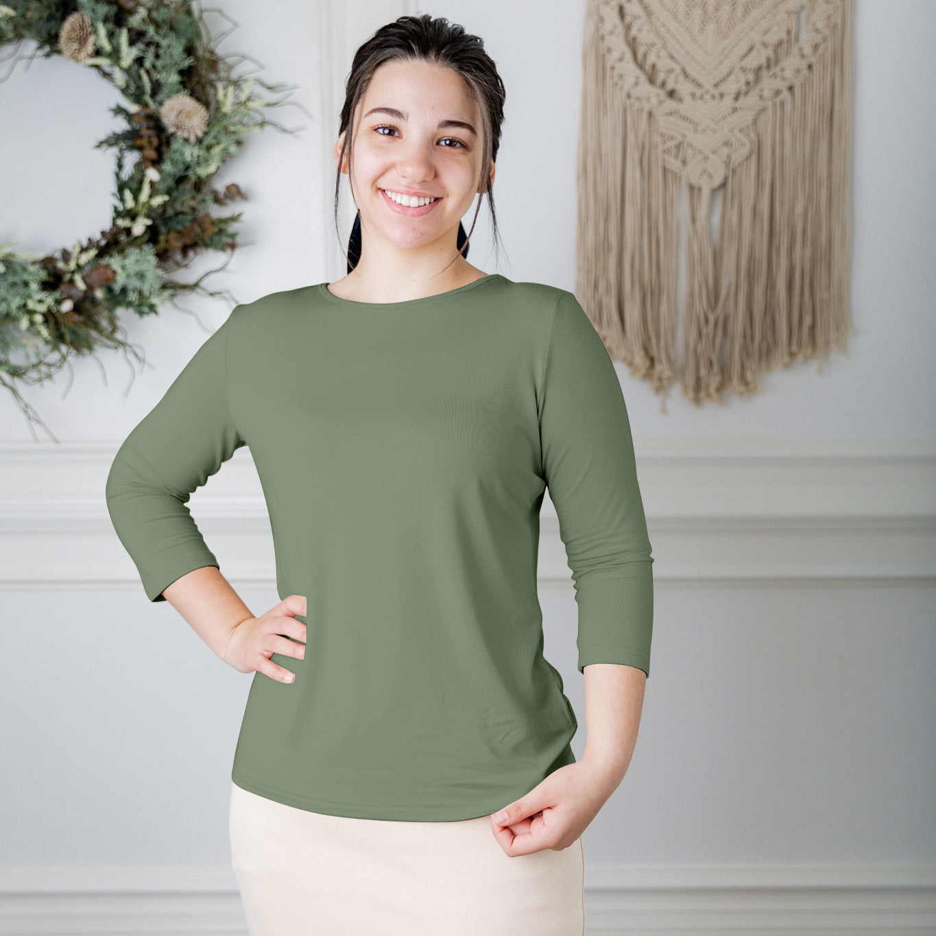 essential layering tee in solid colors, modest women's base layer by Nuggles®
