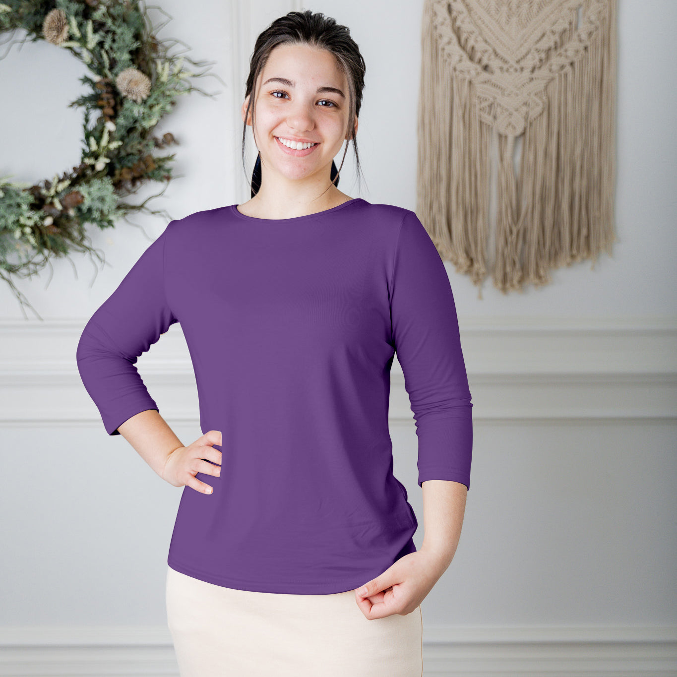 essential layering tee in solid colors, modest women's base layer by Nuggles®
