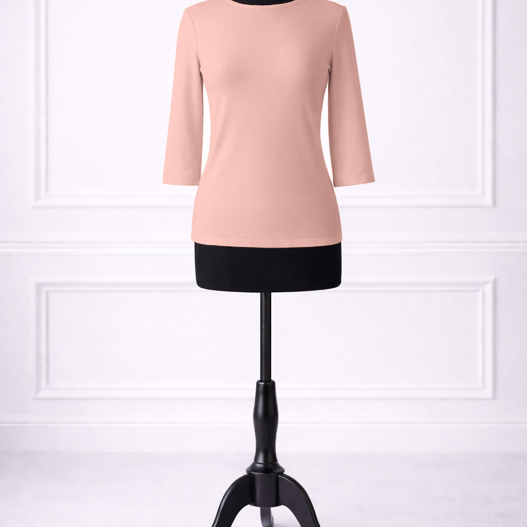 Front view of Nuggles® Essential 3/4 sleeve tee in Baby Pink