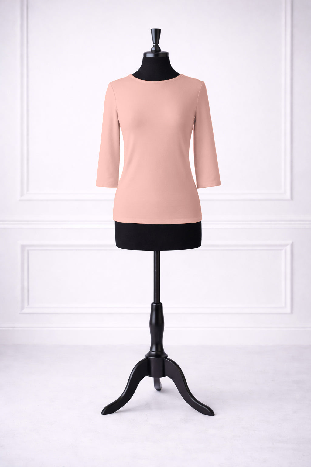 Front view of Nuggles® Essential 3/4 sleeve tee in Baby Pink