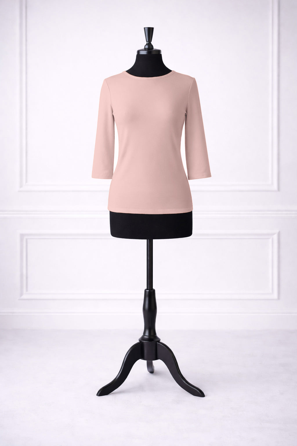 Front view of Nuggles® Essential 3/4 sleeve tee in Baby Pink