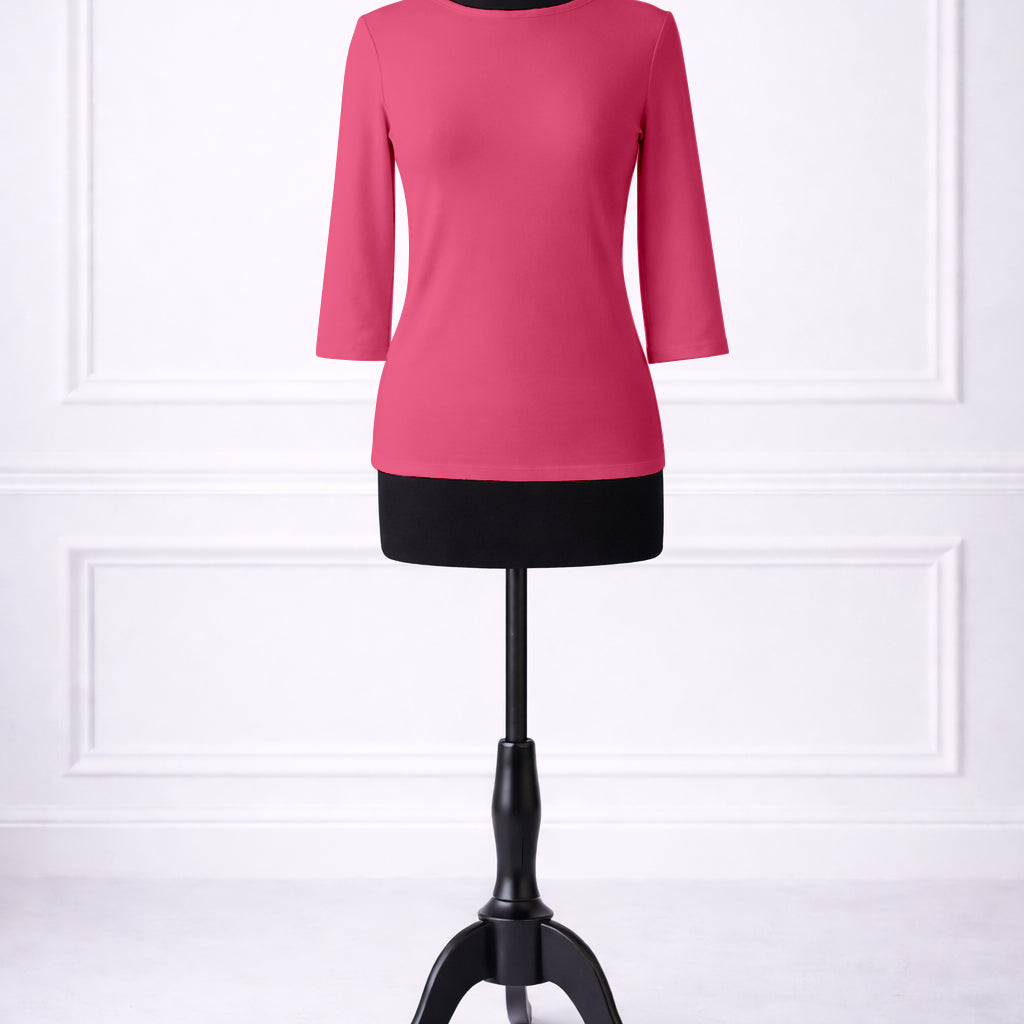 Front view of Nuggles® Essential 3/4 sleeve tee in Hot Pink
