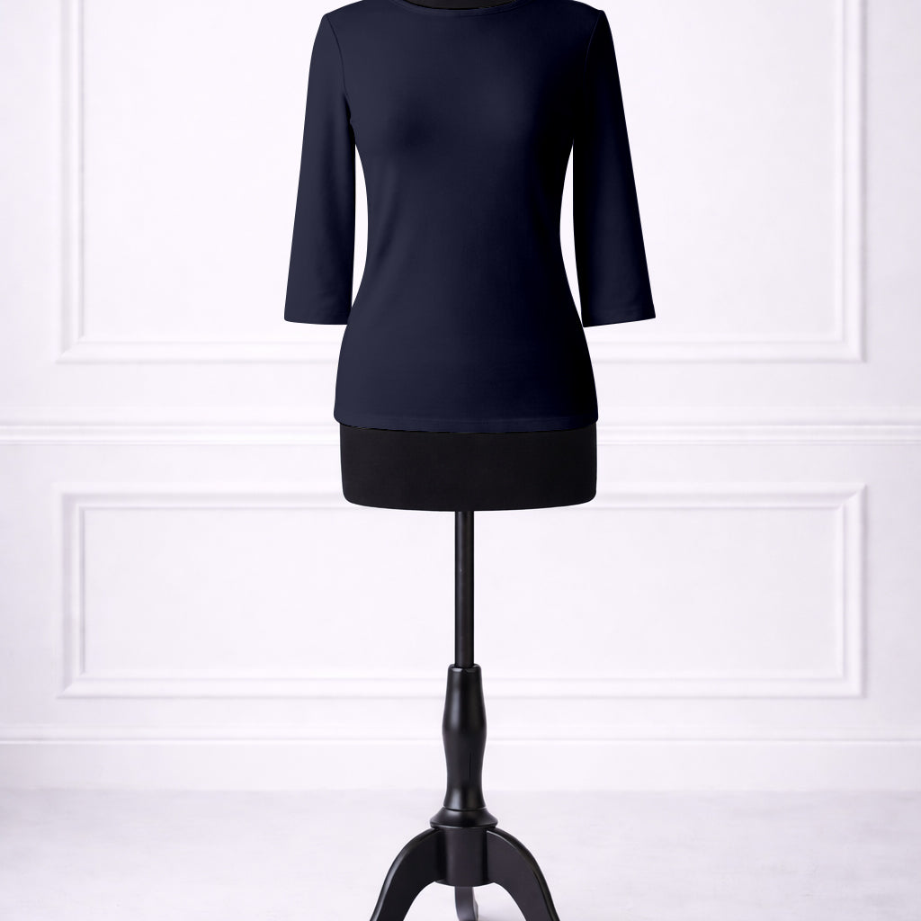 Front view of Nuggles® Essential 3/4 sleeve tee in Navy