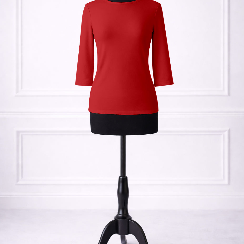 Front view of Nuggles® Essential 3/4 sleeve tee in Red