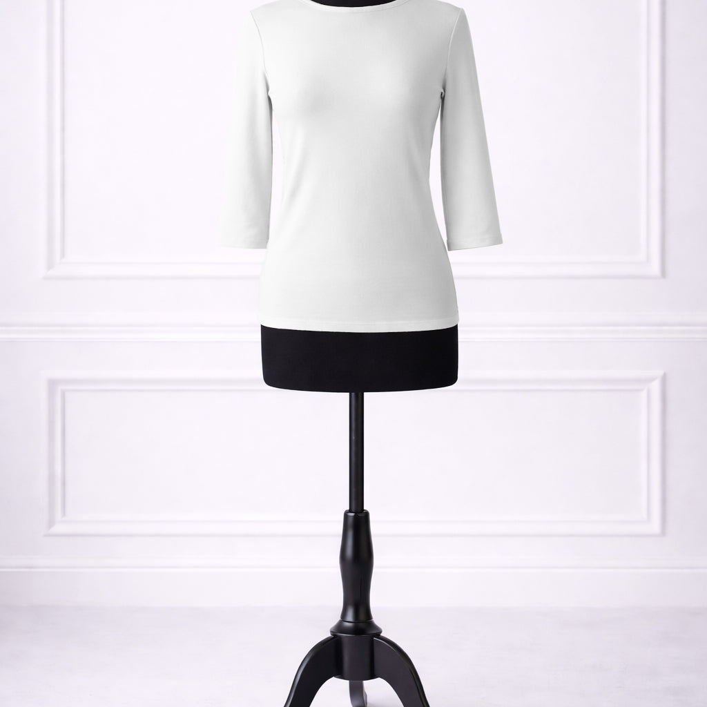 Front view of Nuggles® Essential 3/4 sleeve tee in White