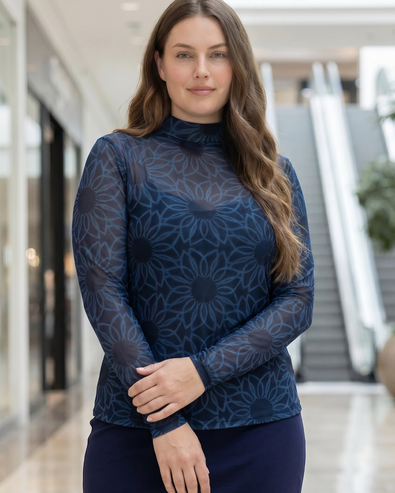 Model wearing Nuggles® Mesh Tee in Evening Bloom