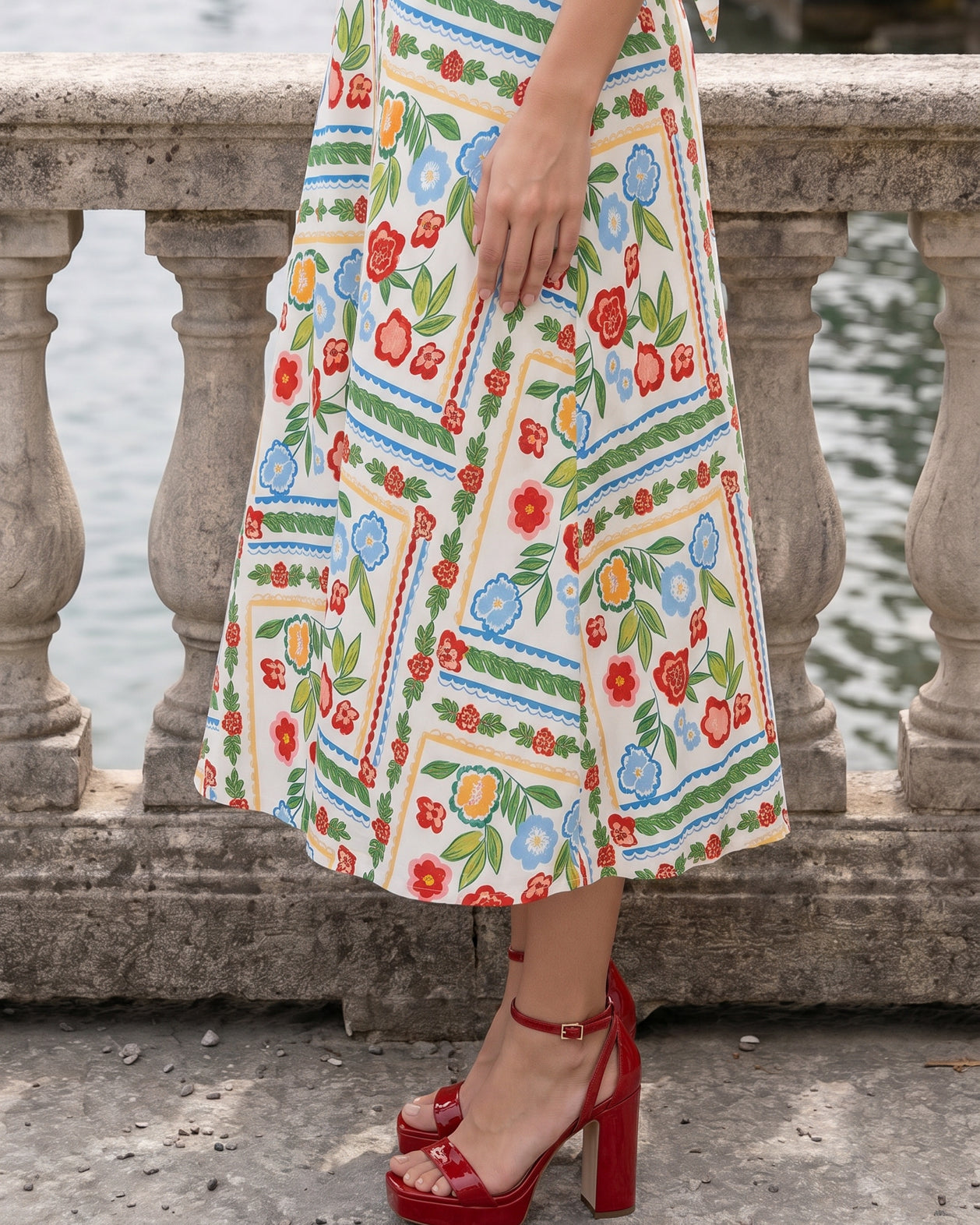 Model wearing Nuggles® Gracie Dress in Garden Stripe