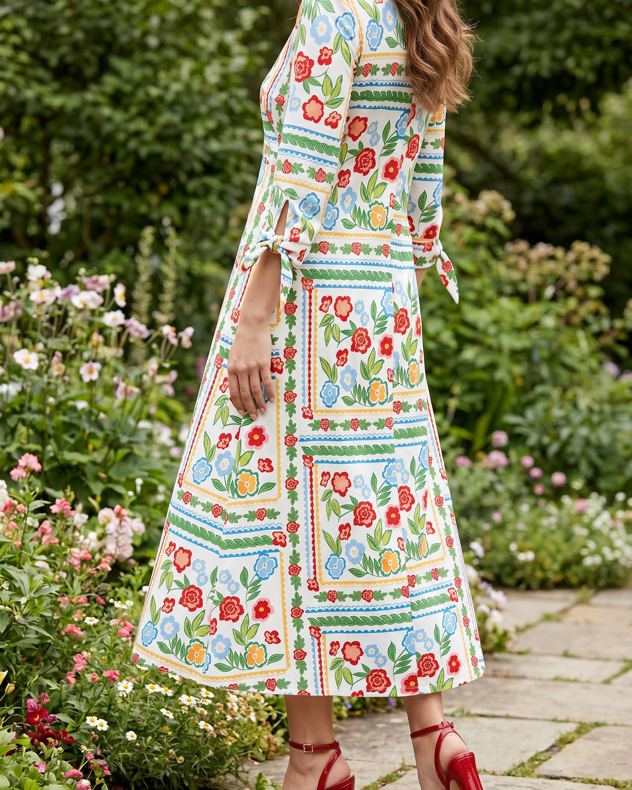 Model wearing Nuggles® Gracie Dress in Garden Stripe