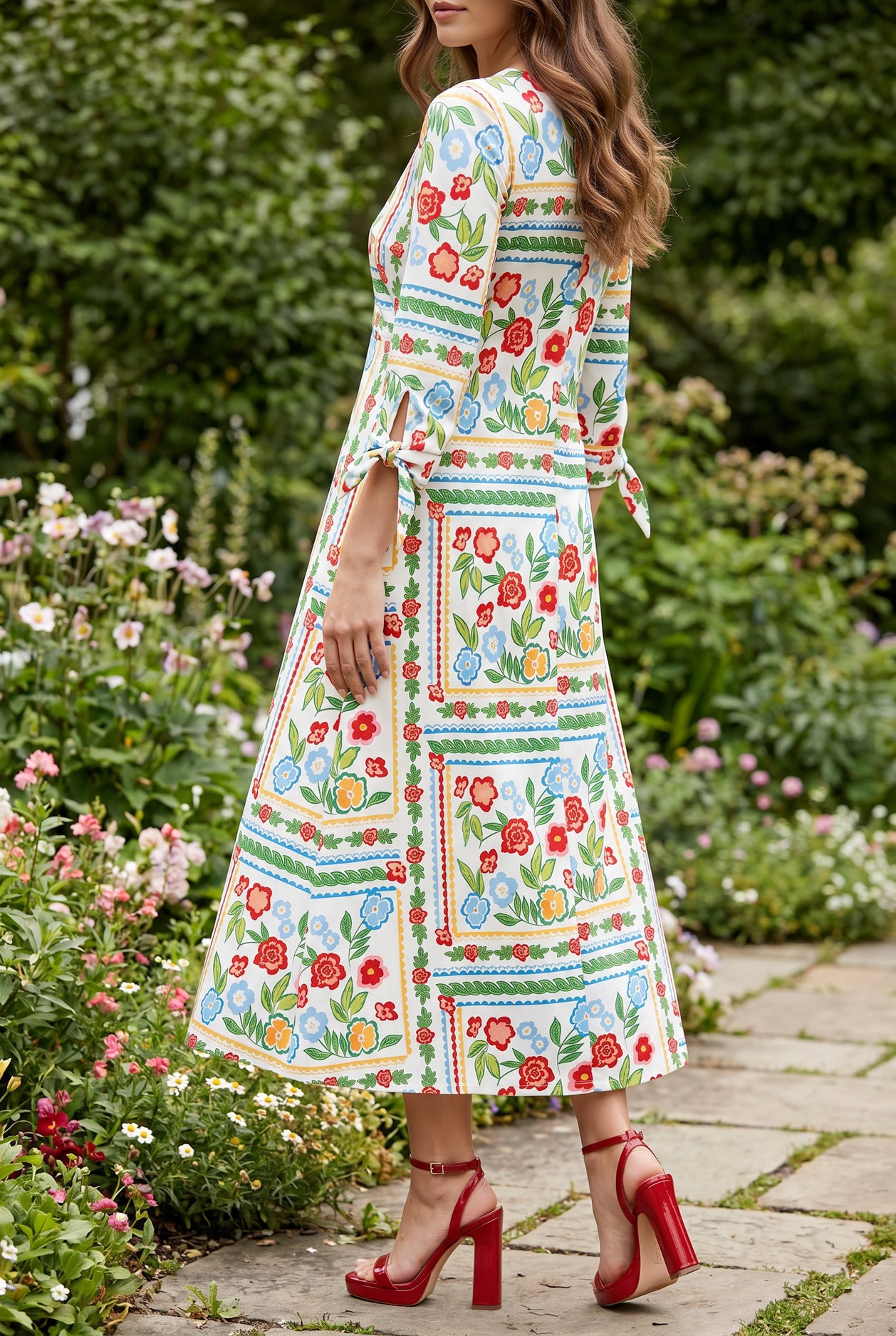 Model wearing Nuggles® Gracie Dress in Garden Stripe