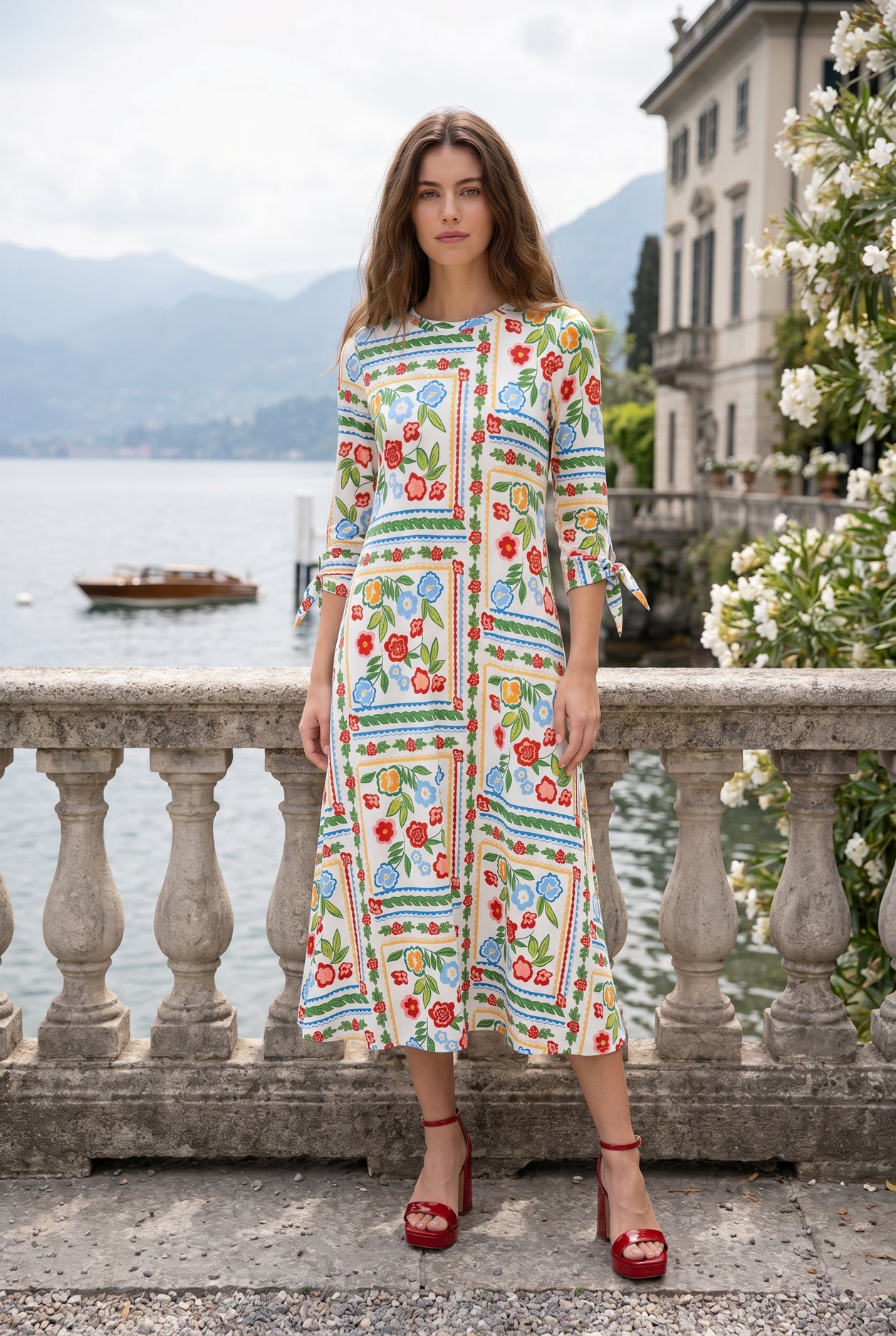 Model wearing Nuggles® Gracie Dress in Garden Stripe